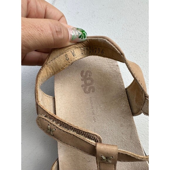 SAS Leather Sorrento Praline Adjustable Hook Loop T-Straps Suede Sandals 8 Wide - Picture 6 of 9